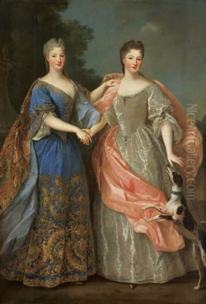 Portrait Presume De Mademoiselle De Blois Et Mademoiselle De Nantes Avec Un Chien by Pierre Gobert