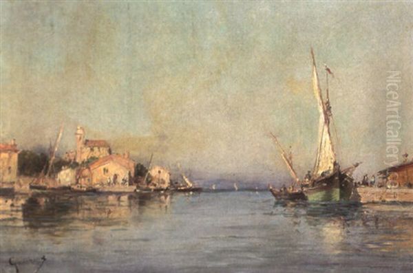 A Mediterranean Harbour Scene by Alfred Godchaux