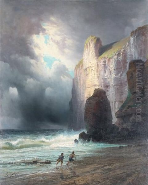 Apres Le Naufrage, Au Pied De La Falaise by Emile Godchaux