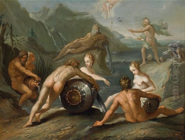 Der Meeresgott Neptun Plant Die Ausrottung Der Menschheit (nach Den Metamorphosen Des Ovid) by Hendrik Goltzius