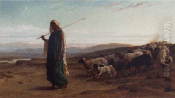 Rachel And Her Flock, 'and Behold, Rachel His Daughter Cometh With The Sheep' by Frederick Goodall