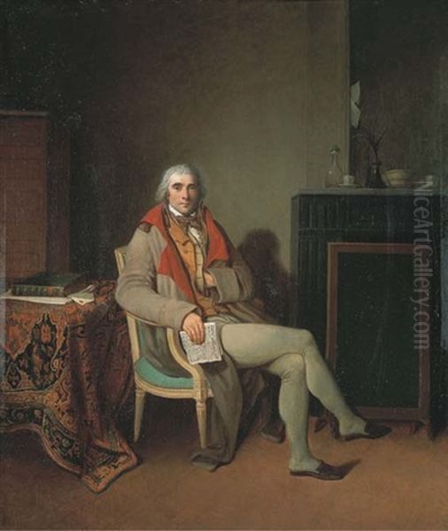 Portrait D'homme Assis Lisant La Gazette Nationale by Henri Nicolas Van Gorp