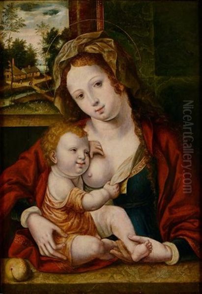 Une Vierge A L'enfant Dans Un Paysage Flamand by Jan Gossaert