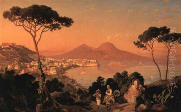 Blick Von Posillipo Auf Den Golf Von Neapel Und Den Vesuv by Carl (Karl) Wilhelm Goetzloff