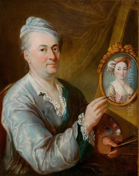 Self-portrait While Painting by Pierre Louis Goudreaux