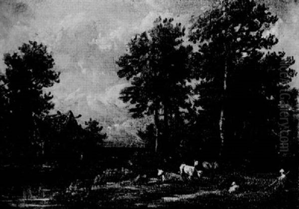 Paysage Avec Bergere Et Son Troupeau by Victor de Grailly