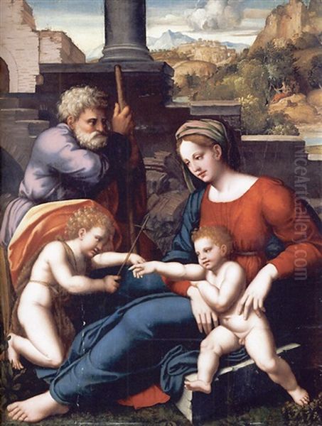 The Holy Family With The Infant Saint John, A Landscape With Saint Jerome Beyond by Leonardo Grazia