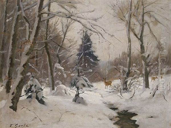 Winterly Stream In The Forest by Fritz Grebe