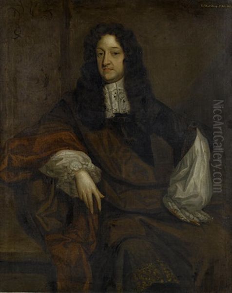 Portrait Of Sir Edward Dering In A Purple Mantle And A White Chemise by John Greenhill