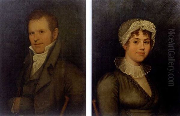 Portrait Of Sally Shurtleff (+ Portrait Of Her Husband Dr. Benjamin Shurtleff; 2 Pair) by Ethan Allen Greenwood