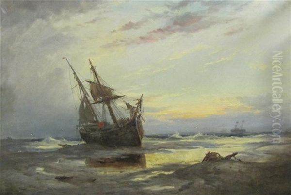 A Beached Boat On A Shore by George Gregory