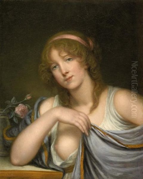 Portrait De Jeune Femme A La Rose by Jean Baptiste Greuze