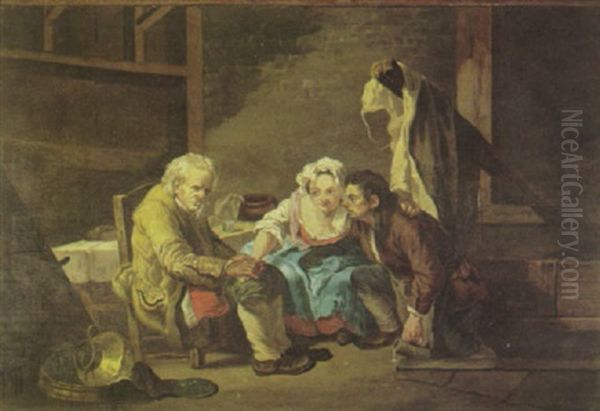 An Interior Scene With An Old Man Giving Consent To A Young Couple by Jean Baptiste Greuze