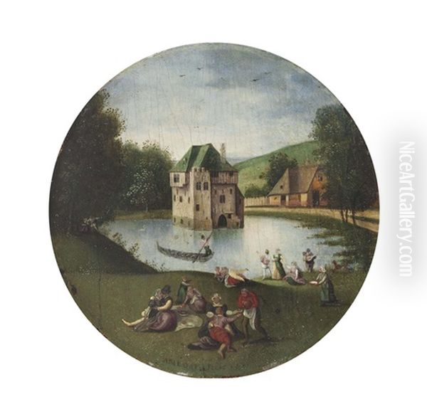 An Allegory Of Summer; A Fete Champetre Before A Moated Castle by Abel Grimmer