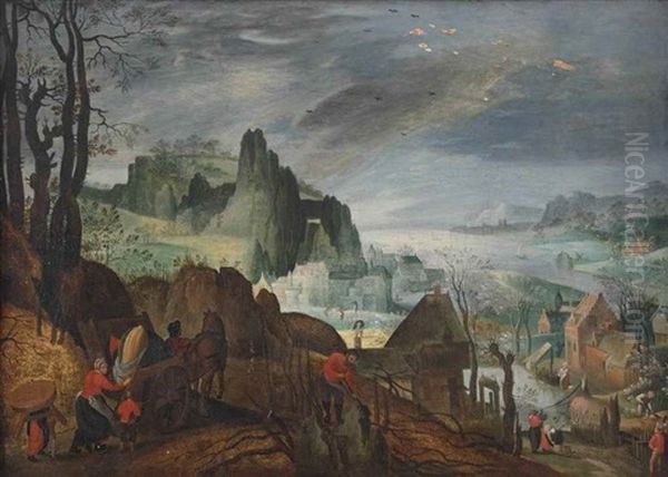 An Allegory Of Spring: A Rocky Coastal Landscape With Farmers Working by Jacob Grimmer