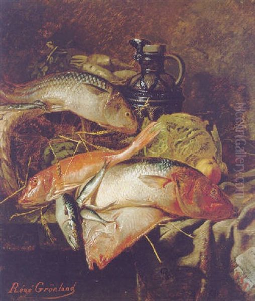 Stilleben Mit Fischen Und Steinzeugkrug by Rene Groenland