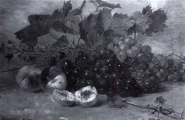 Still Life Of Grapes And Peaches by Rene Groenland