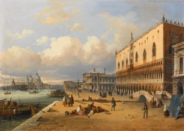 Venice, A View Of The Doge's Palace And Piazzetta Looking West From The Riva Degli Schiavoni by Carlo Grubacs