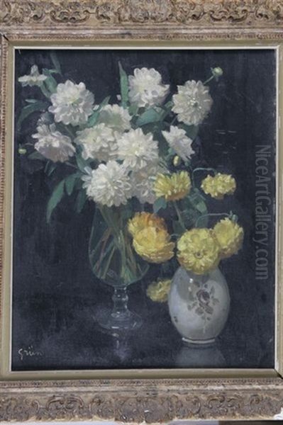 Deux Vases De Dahlias by Jules Alexandre Gruen