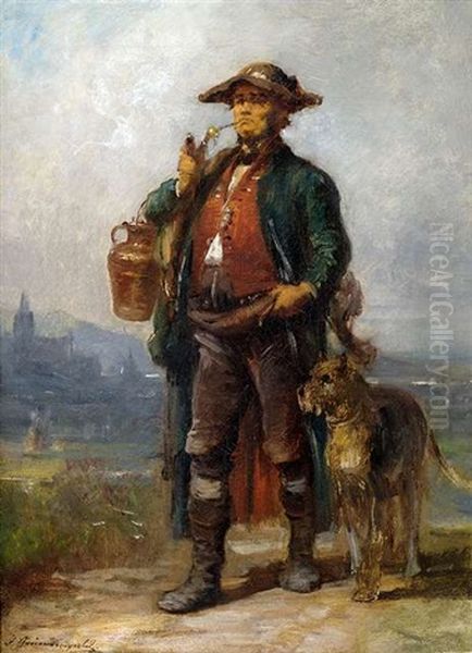 Bauer Auf Dem Heimweg Vom Markt by Jakob Gruenenwald