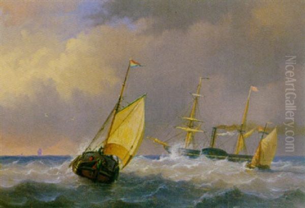 Schiffe Auf Bewegter See Oil Painting - Jacob Willem Gruyter