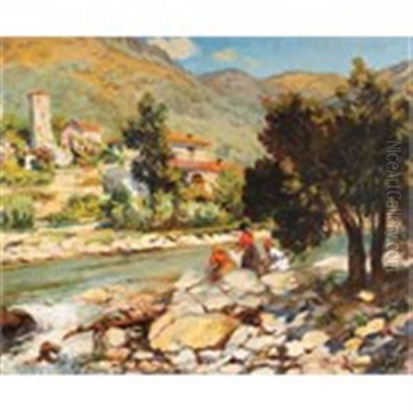 Washerwomen By River by Jakob Laurenz Gsell