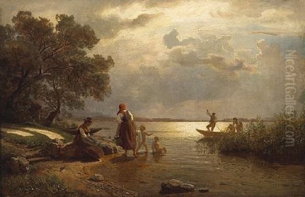 By The Lakeshore by Hans Frederick Gude