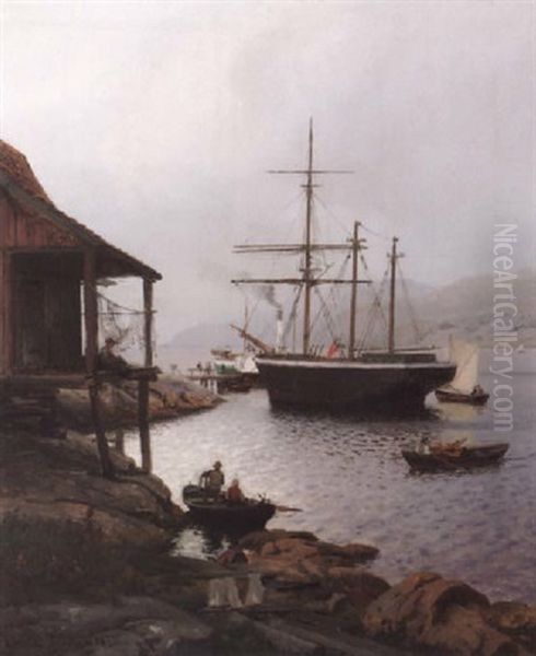 Brygge I Drobak by Hans Frederick Gude