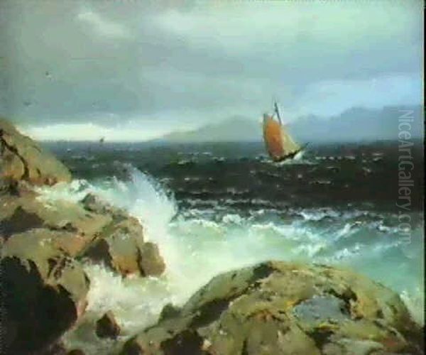 At Sea In A Storm by Hans Frederick Gude