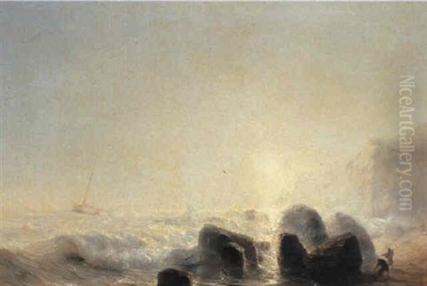 Rocky Coastal Landscape With Fishermen by Baron Jean Antoine Theodore Gudin