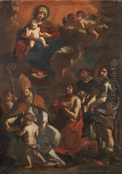 The Madonna And Child With The Patron Saints Of Modena: Saints John The Baptist, Peter The Martyr, George And Geminianus by  Guercino