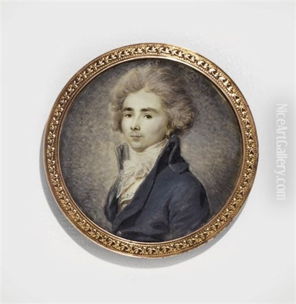 A Young Gentleman, In Blue-green Coat, Embroidered Waistcoat, White Knotted Cravat, Powdered Hair by Christophe Guerin