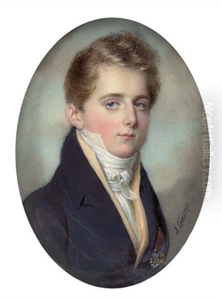 A Young Gentleman, In Blue Coat, Buff-coloured Waistcoat And Knotted White Cravat... by Jean Urbain Guerin