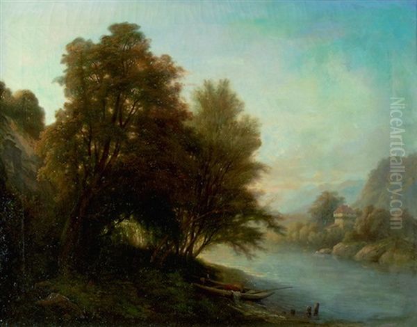 Flusslandschaft Mit Turm by Charles Louis Guigon