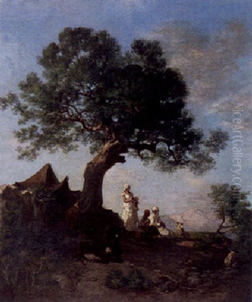 Rastende Beduinenfamilie Unter Einem Baum by Gustave Achille Guillaumet