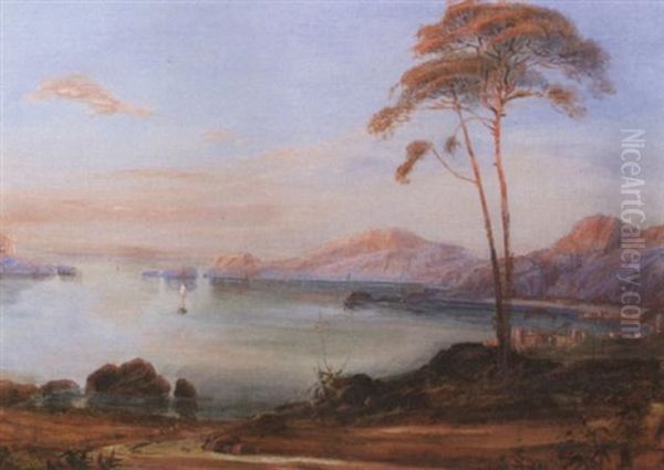 Italienische Kustenlandschaft Bei Sorrent Im Abendrot by Ludwig Heinrich Theodor (Louis) Gurlitt