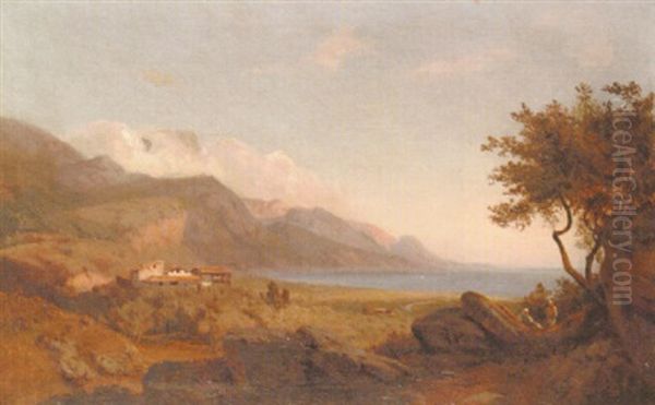 Figures In An Italianate Landscape by Ludwig Heinrich Theodor (Louis) Gurlitt