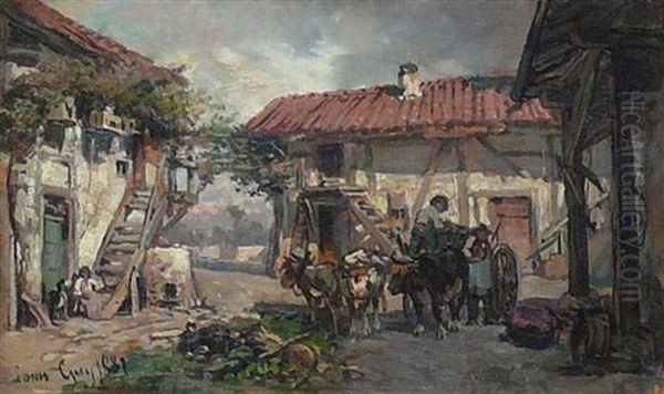 La Cour De La Ferme by Louis Jean Baptiste Guy