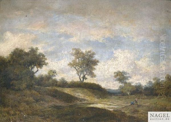 Sommerlandschaft Bei Bewolktem Himmel Mit Figurenstaffage by Remigius Adrianus van Haanen