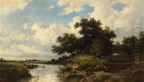 Figures On A River Bank by Remigius Adrianus van Haanen