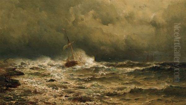 Sailing Through The Storm by Mauritz Frederick Hendrick de Haas