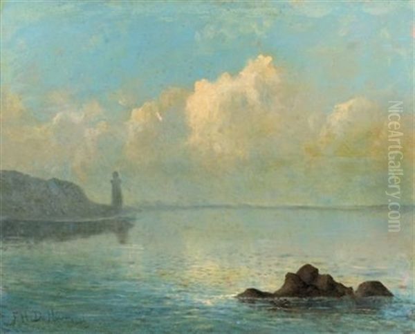 Costal View With Distant Lighthouse by Mauritz Frederick Hendrick de Haas