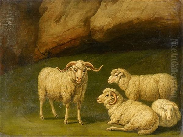 Four Sheep By A Rock by Jacob Philipp Hackert