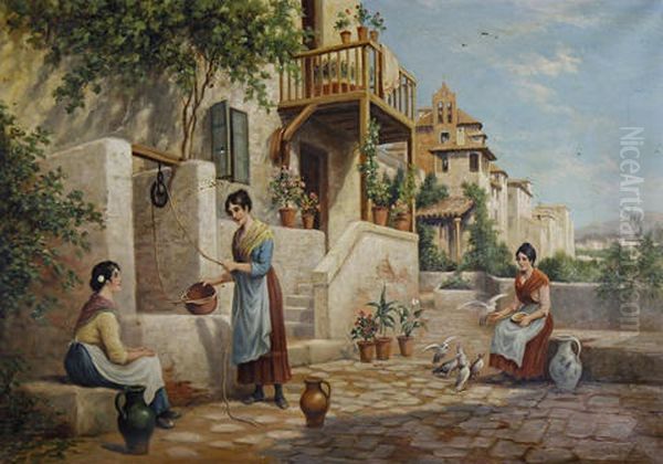 A Spanish Courtyard (+ At The Spring; Pair) by Arthur Trevor Haddon