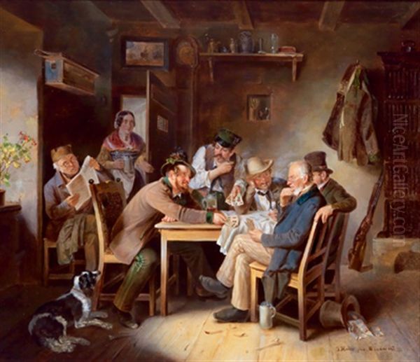 Die Kartenrunde Im Wirtshaus by Joseph Haier