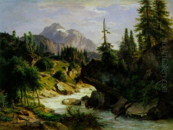 Gebirgslandschaft Mit Wildbach by Ludwig Georg Eduard Halauska