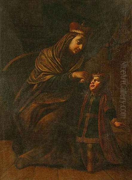 St. Ludmila With St. Wenceslas As A Baby by Michael Halbax