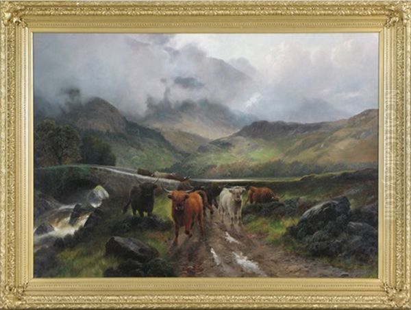 Highland Cattle Moving Downward From Gathering Storm by Harald R. Hall