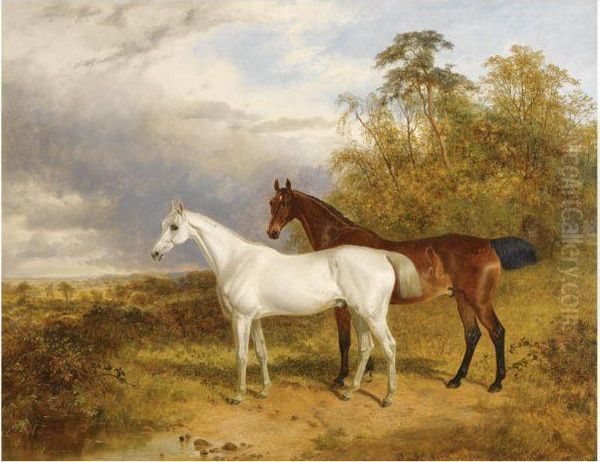 A Bay And Grey Horse In A Landscape by James Walsham Baldock