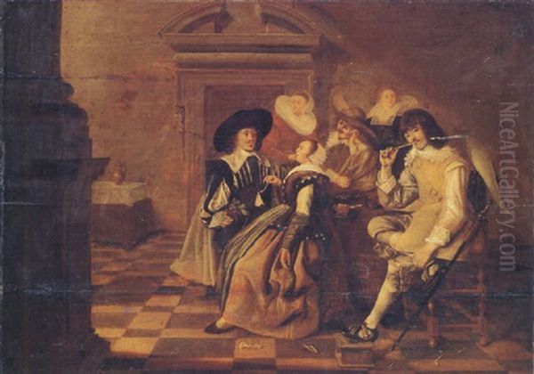 Cavaliers And Ladies Smoking In An Interior by Dirck Hals